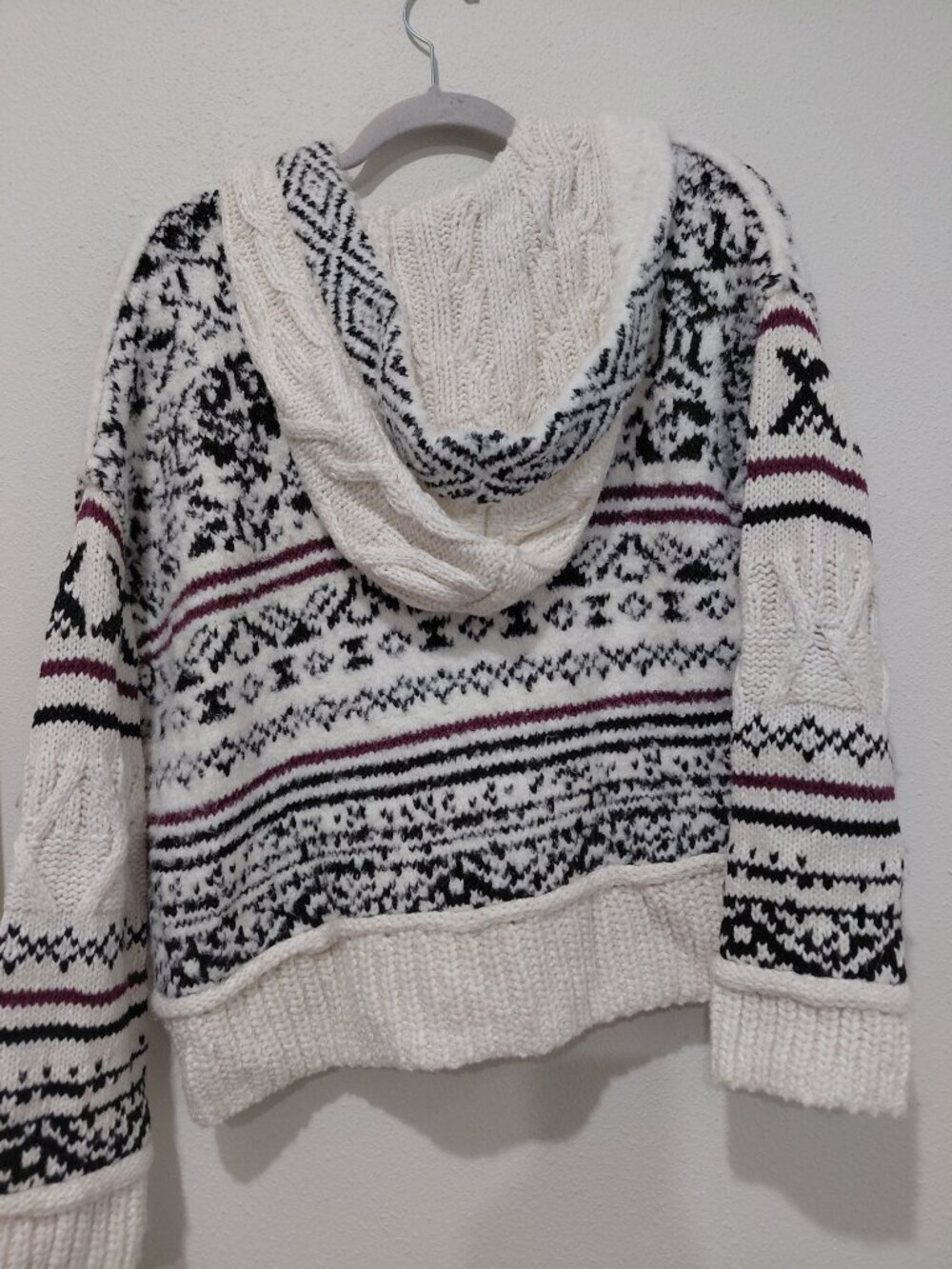 Pilcro Fair Isle Nordic Sweater Hood Relaxed Boho Small Wool Cotton Nylon - Picture 3 of 7